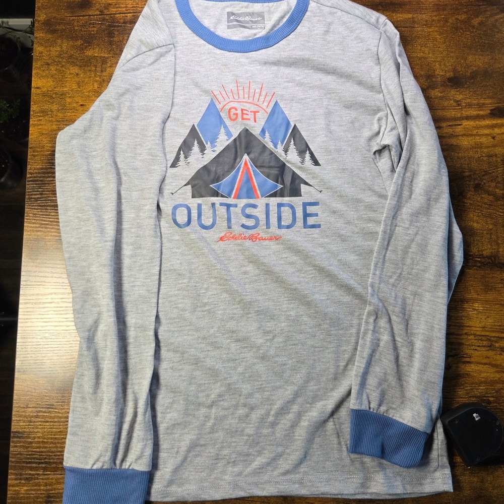 Eddie Bauer Kids Gray Get Outside Graphic Long Sleeve Tee Shirt L 14/16